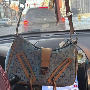 Guess Blue and Tan Shoulder Bag